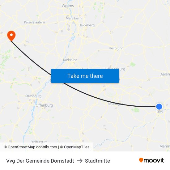 Vvg Der Gemeinde Dornstadt to Stadtmitte map