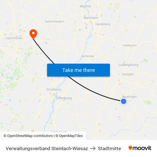 Verwaltungsverband Steinlach-Wiesaz to Stadtmitte map