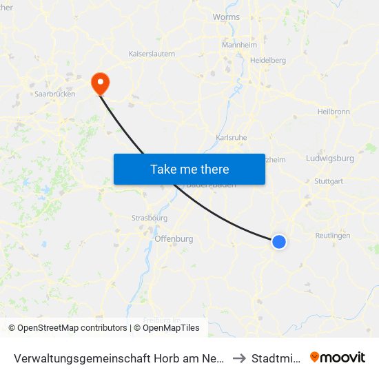 Verwaltungsgemeinschaft Horb am Neckar to Stadtmitte map