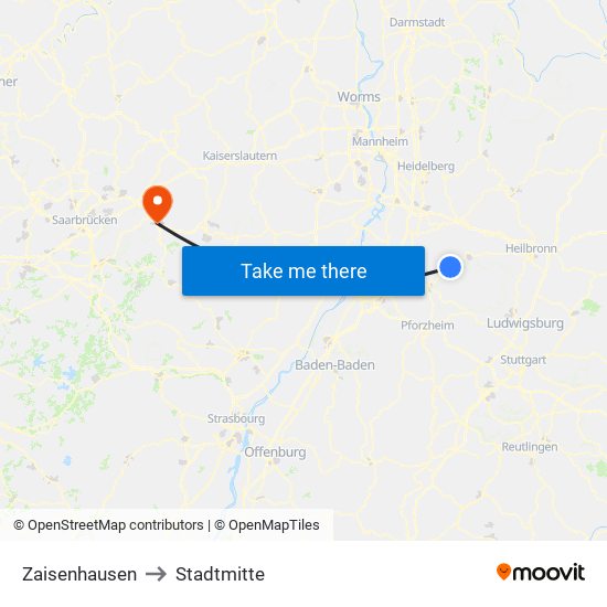 Zaisenhausen to Stadtmitte map