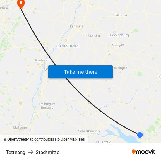 Tettnang to Stadtmitte map