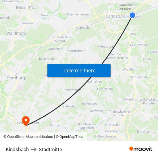 Kindsbach to Stadtmitte map