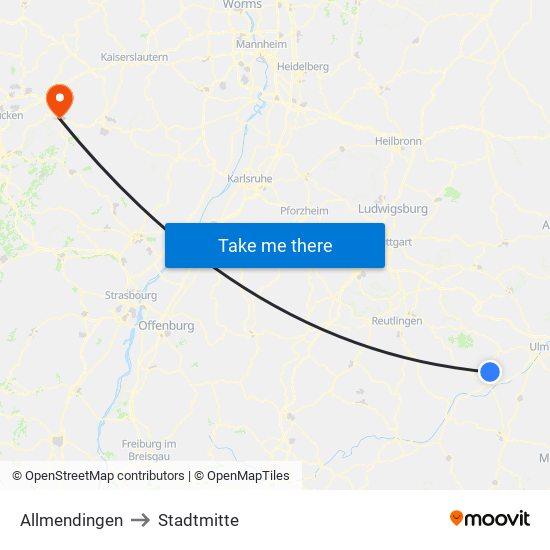 Allmendingen to Stadtmitte map