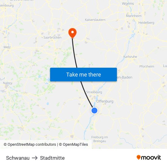 Schwanau to Stadtmitte map