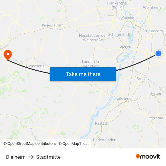 Dielheim to Stadtmitte map