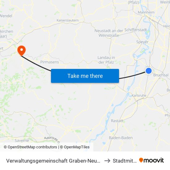 Verwaltungsgemeinschaft Graben-Neudorf to Stadtmitte map