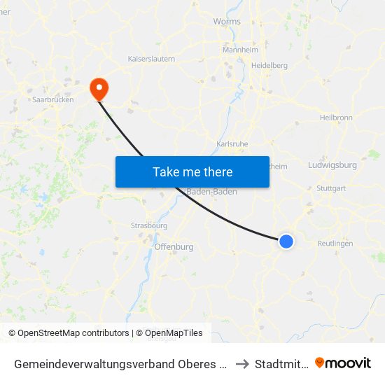 Gemeindeverwaltungsverband Oberes Gäu to Stadtmitte map