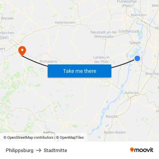 Philippsburg to Stadtmitte map