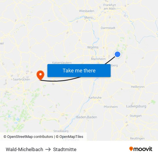 Wald-Michelbach to Stadtmitte map