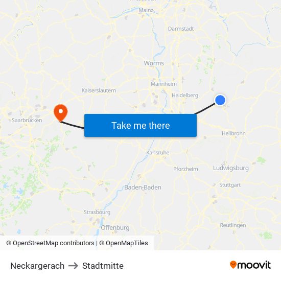 Neckargerach to Stadtmitte map