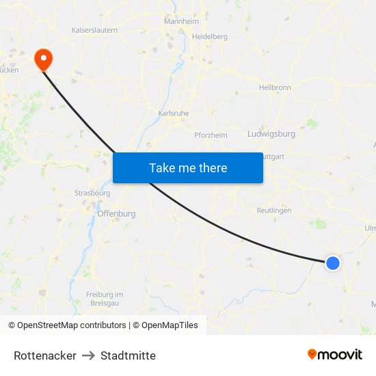 Rottenacker to Stadtmitte map