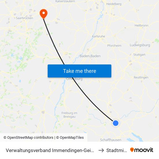 Verwaltungsverband Immendingen-Geisingen to Stadtmitte map