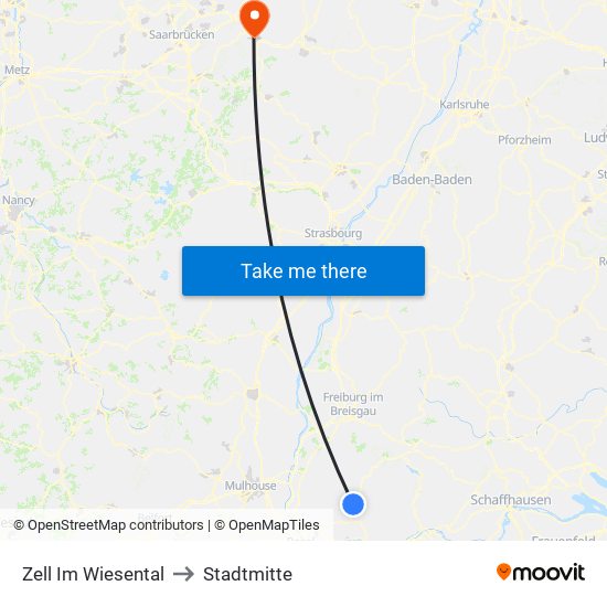 Zell Im Wiesental to Stadtmitte map