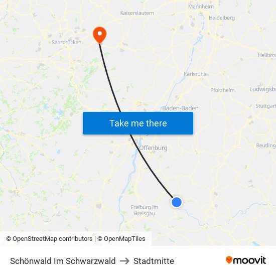 Schönwald Im Schwarzwald to Stadtmitte map