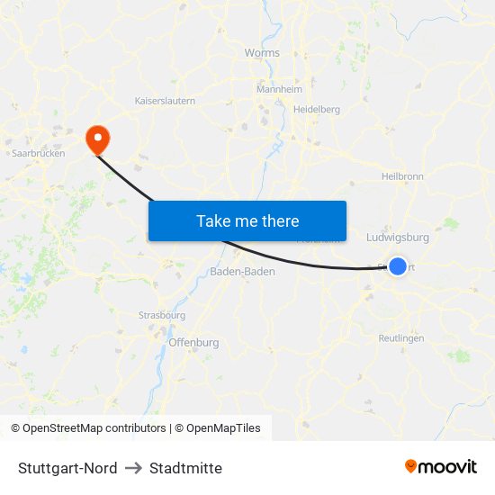 Stuttgart-Nord to Stadtmitte map