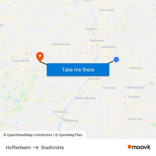 Hoffenheim to Stadtmitte map