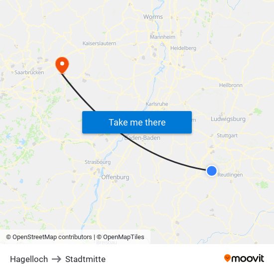 Hagelloch to Stadtmitte map