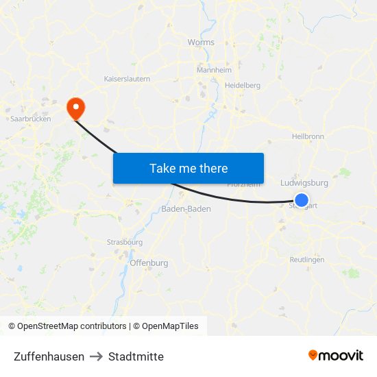 Zuffenhausen to Stadtmitte map