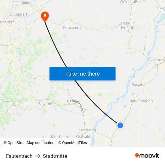 Fautenbach to Stadtmitte map