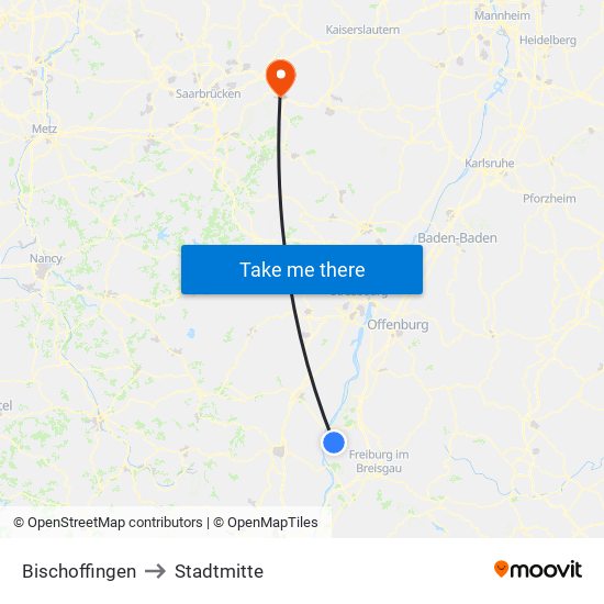 Bischoffingen to Stadtmitte map