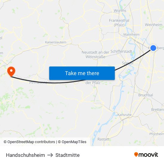 Handschuhsheim to Stadtmitte map
