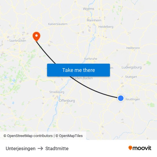 Unterjesingen to Stadtmitte map