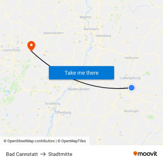 Bad Cannstatt to Stadtmitte map
