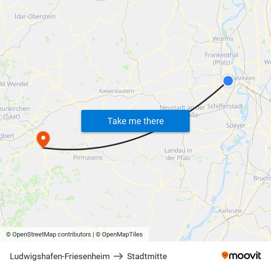 Ludwigshafen-Friesenheim to Stadtmitte map