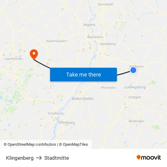 Klingenberg to Stadtmitte map