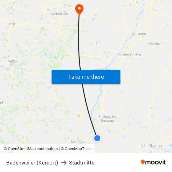 Badenweiler (Kernort) to Stadtmitte map