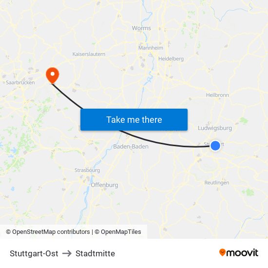 Stuttgart-Ost to Stadtmitte map