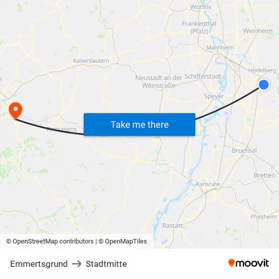 Emmertsgrund to Stadtmitte map