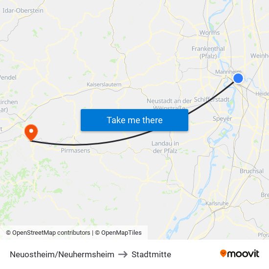 Neuostheim/Neuhermsheim to Stadtmitte map