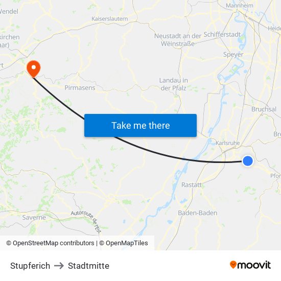 Stupferich to Stadtmitte map