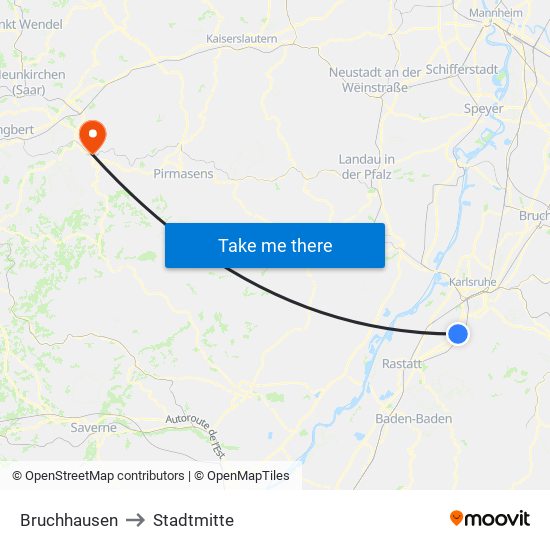 Bruchhausen to Stadtmitte map