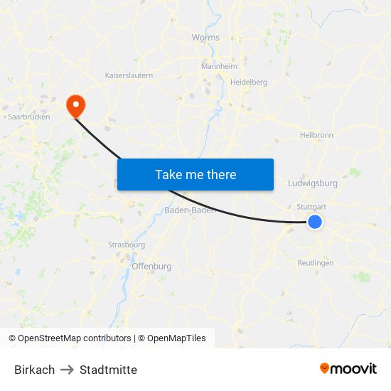 Birkach to Stadtmitte map