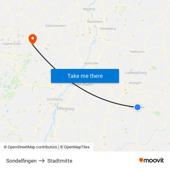 Sondelfingen to Stadtmitte map