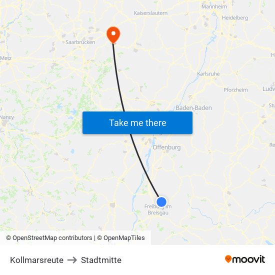 Kollmarsreute to Stadtmitte map