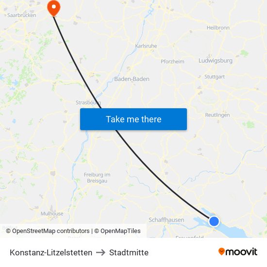 Konstanz-Litzelstetten to Stadtmitte map