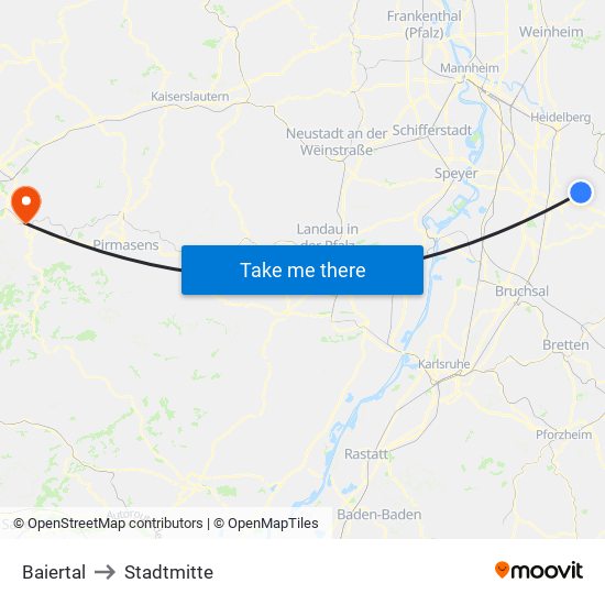 Baiertal to Stadtmitte map