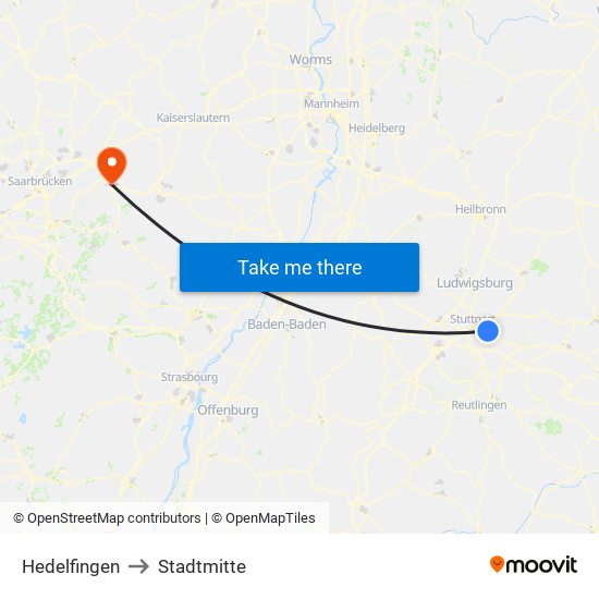 Hedelfingen to Stadtmitte map