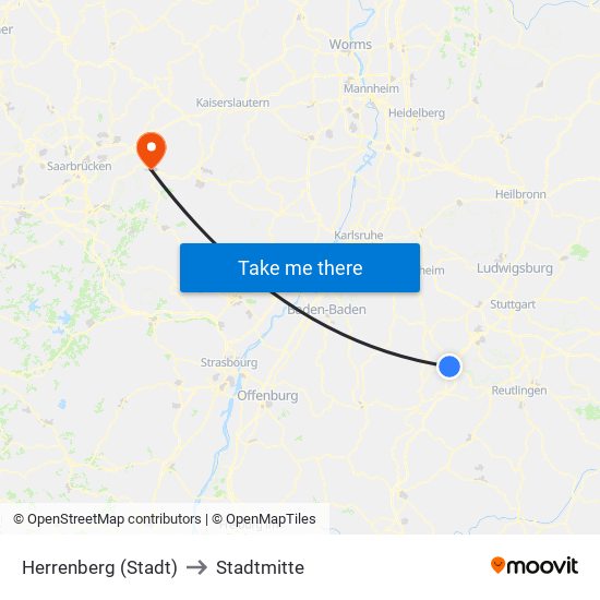 Herrenberg (Stadt) to Stadtmitte map