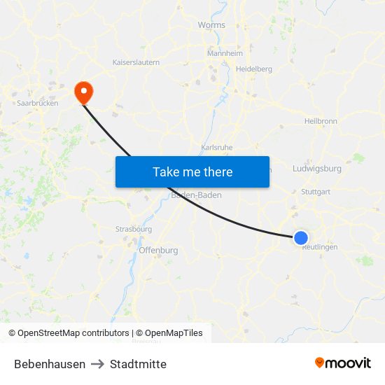 Bebenhausen to Stadtmitte map