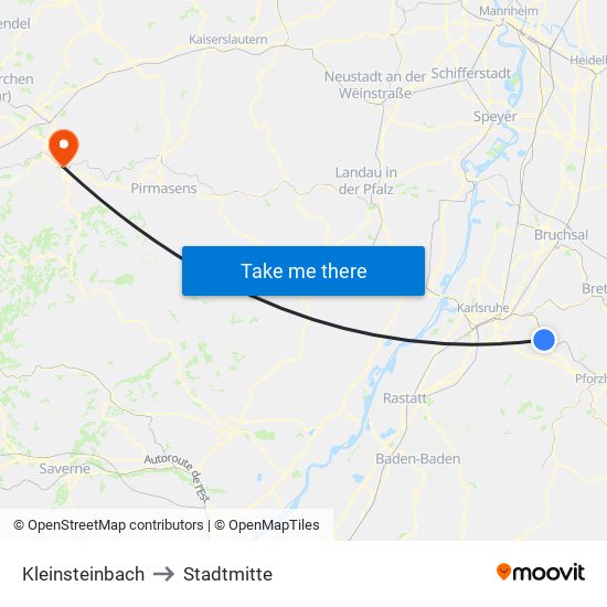 Kleinsteinbach to Stadtmitte map