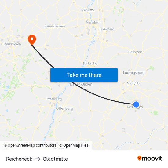 Reicheneck to Stadtmitte map