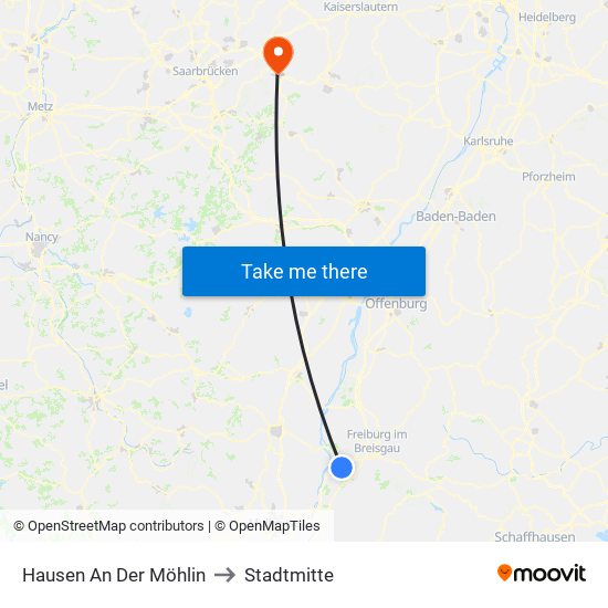 Hausen An Der Möhlin to Stadtmitte map