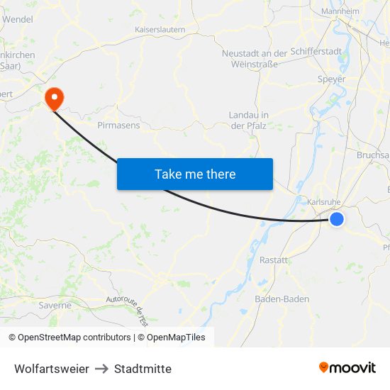Wolfartsweier to Stadtmitte map