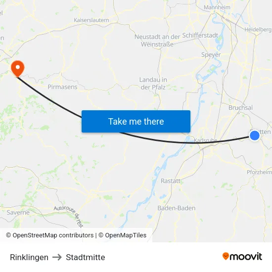 Rinklingen to Stadtmitte map