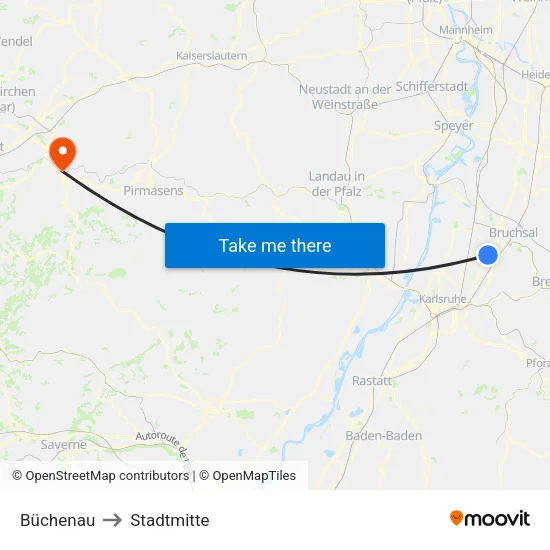 Büchenau to Stadtmitte map