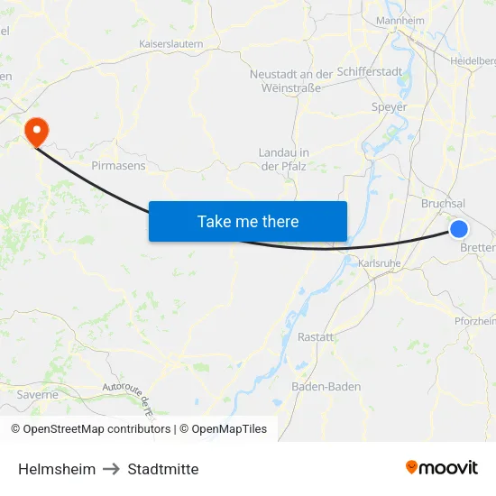 Helmsheim to Stadtmitte map